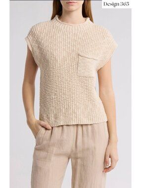 DESIGN 365 NWT CUP SLEEVE SLUB COTTON BLEND DUNE VEST SWEATER. SIZE L